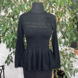 Lipsy London Black Lace Trimmed Peplum Sweater Size 6